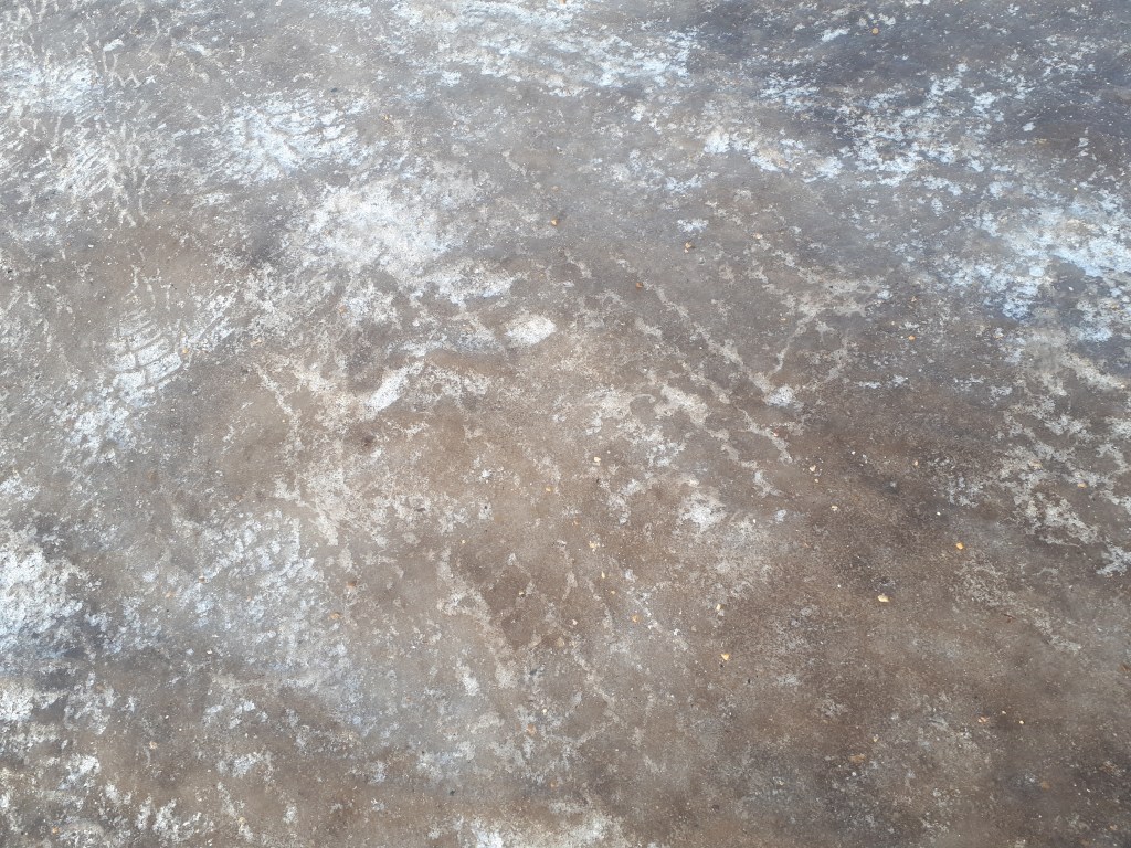 Concrete parking lot covered in ice. 