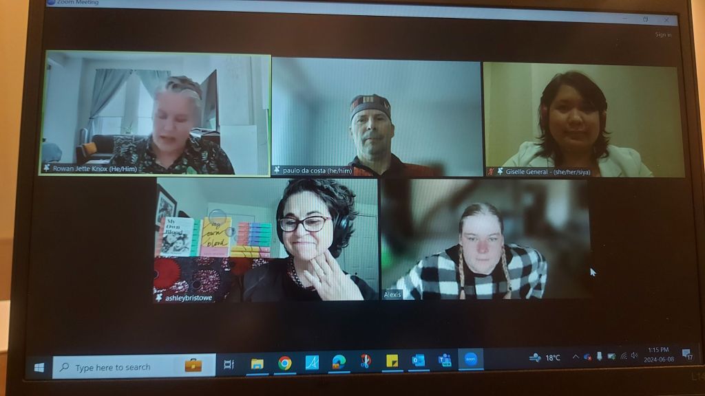 Screen of the Zoom meeting during the panel "Memoir: Writing the Truth is Hard where Alexis, Giselle, Ashley, paulo and Rowan are joining the meeting. 